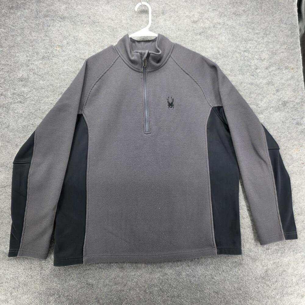 Spyder Sweater Mens XL Gray Mock Neck 1/4 Zip Waffle-Knit Lined Thermal Logo